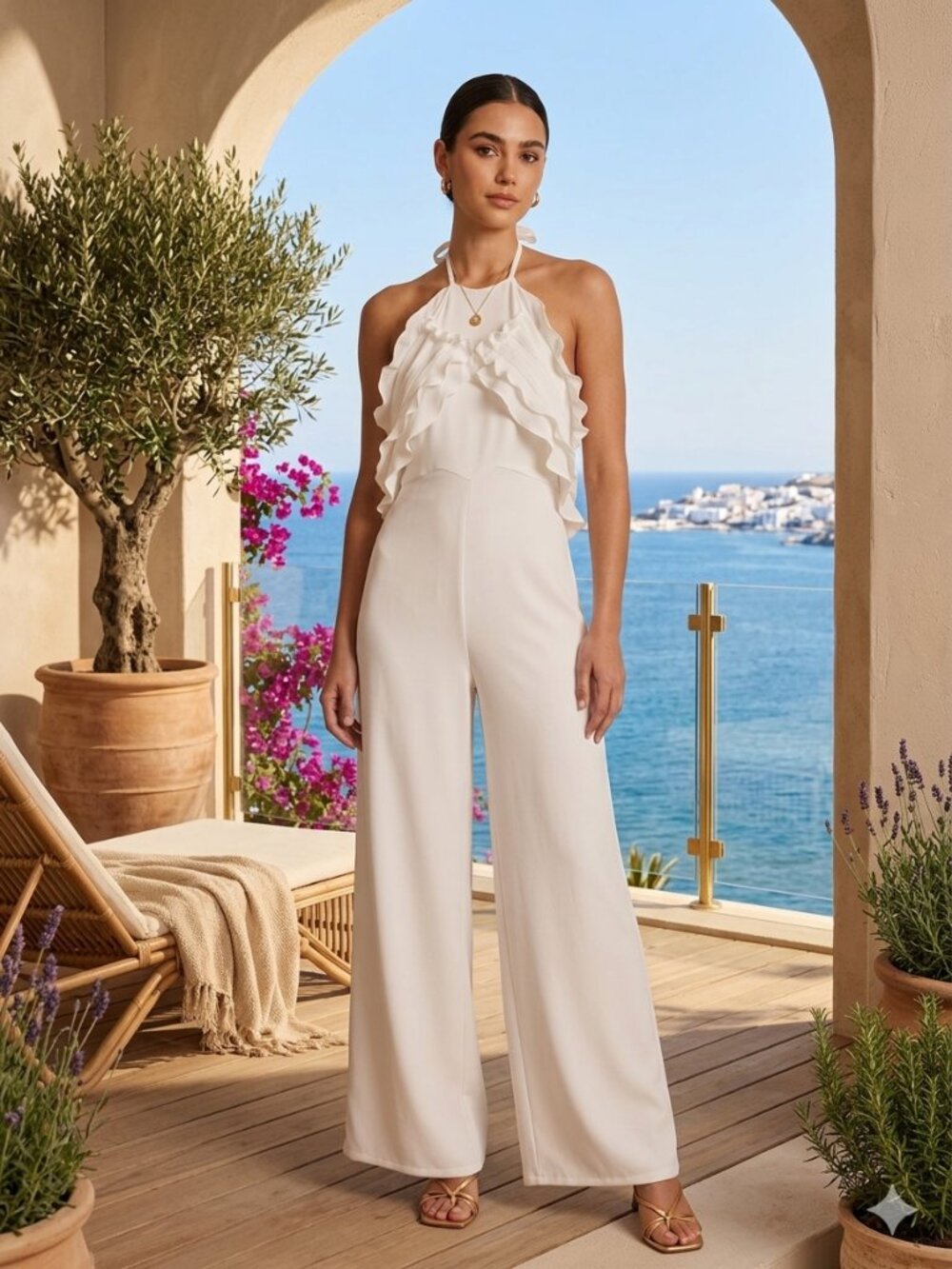 Zara white ruffle jumpsuit